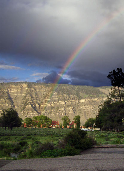 rainbow outside of Mammoth Hot Springs