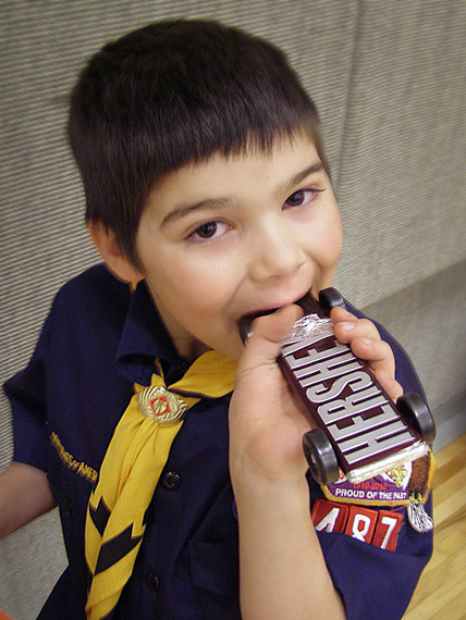 Billy with his pinewood derby car