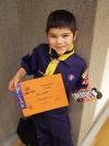 Billy with his winning pinewood derby car